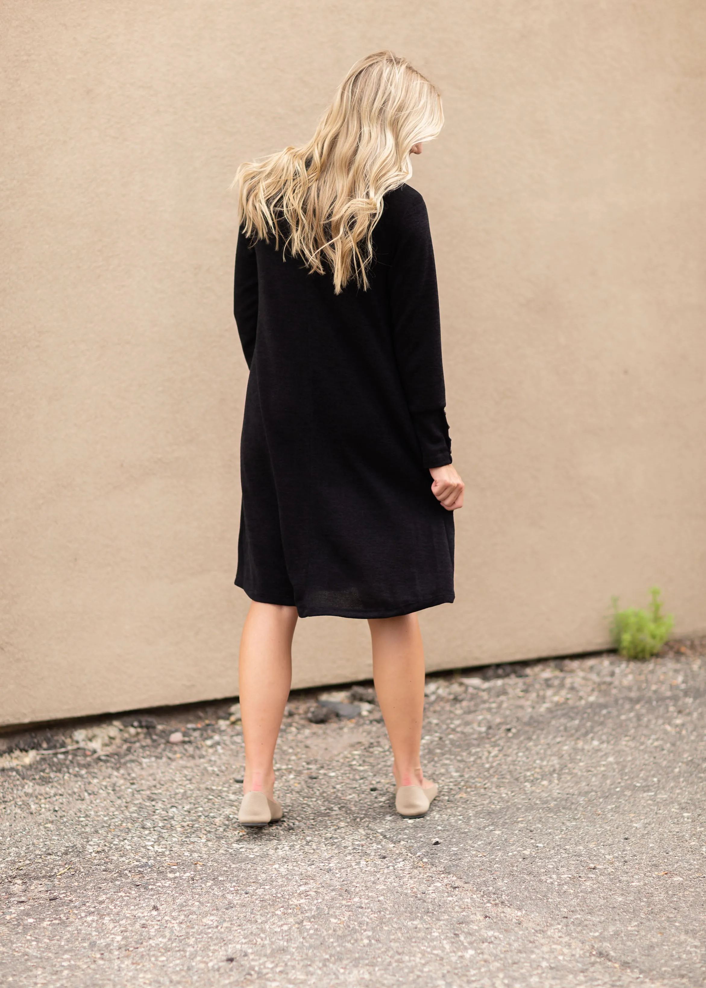 Black Long Sleeve Button Midi Dress