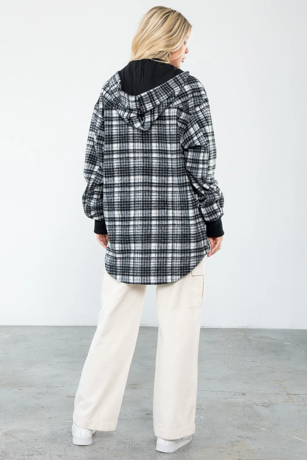 Black Plaid Hooded Shacket