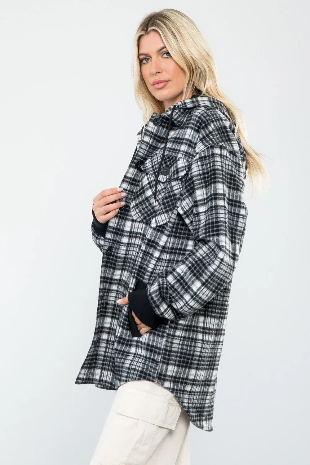 Black Plaid Hooded Shacket