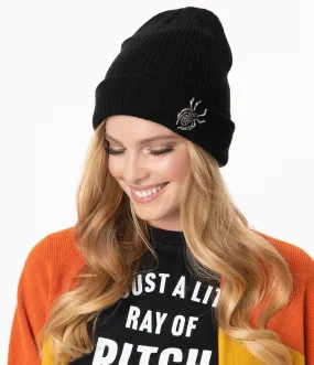 Black Rhinestone Spider Beanie Knit Hat