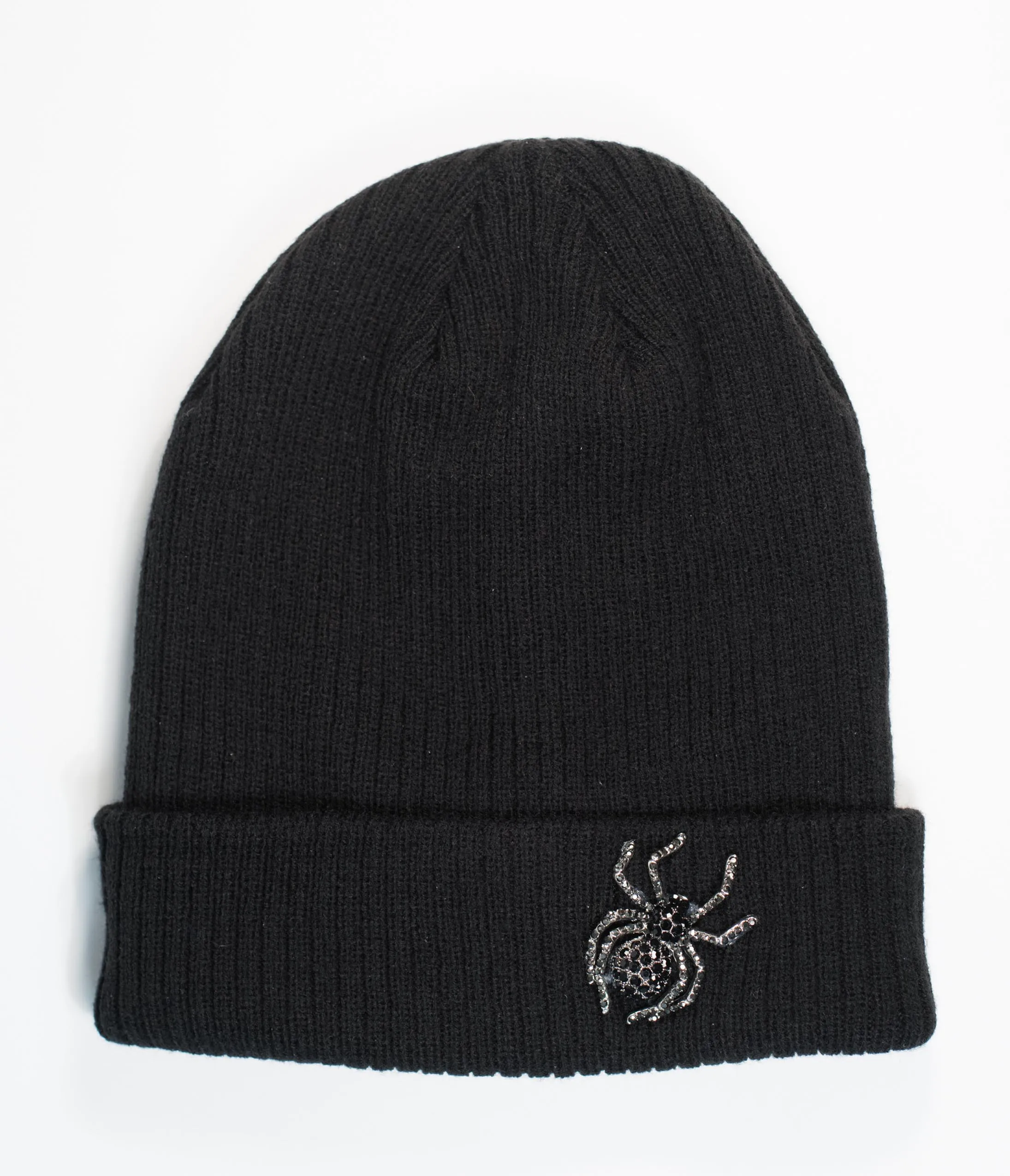 Black Rhinestone Spider Beanie Knit Hat