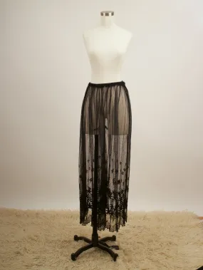 Black sheer lace skirt 1900s goth mourning slip