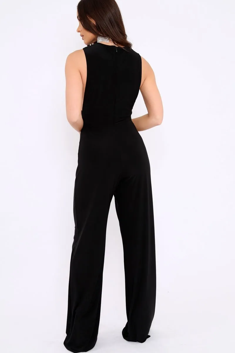 Black Slinky Low Side Jumpsuit - Ivannah