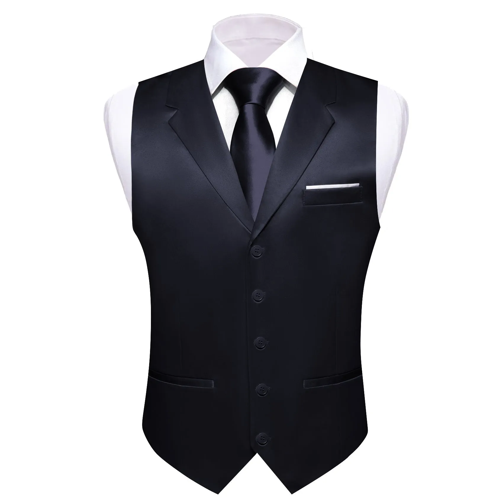 Black Solid Jacquard Men's Collar Vest