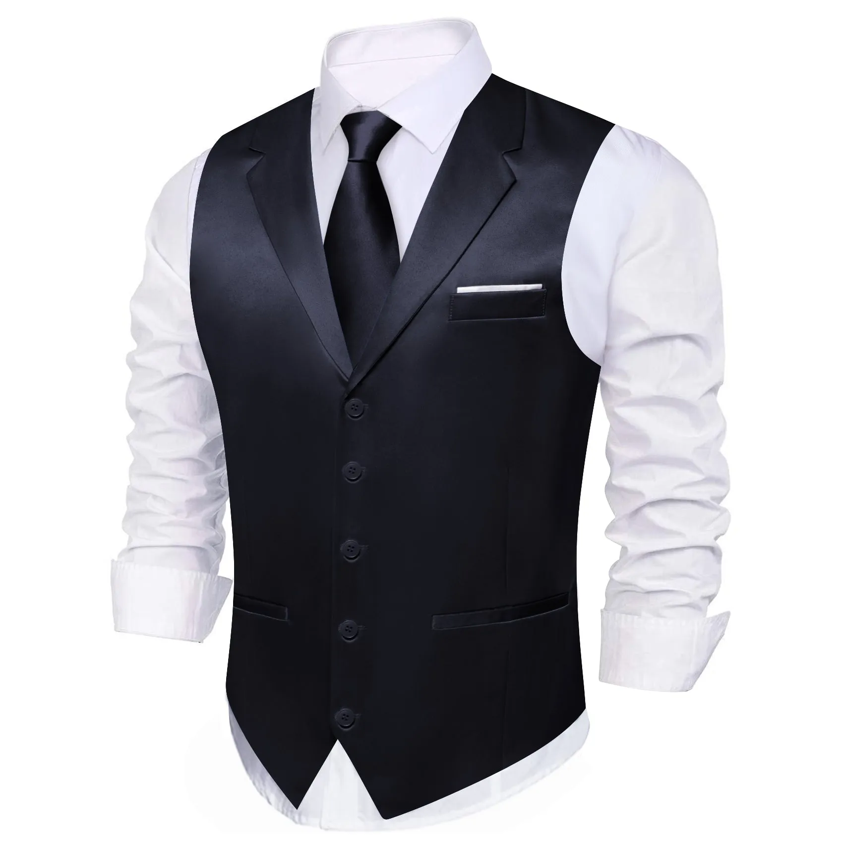 Black Solid Jacquard Men's Collar Vest