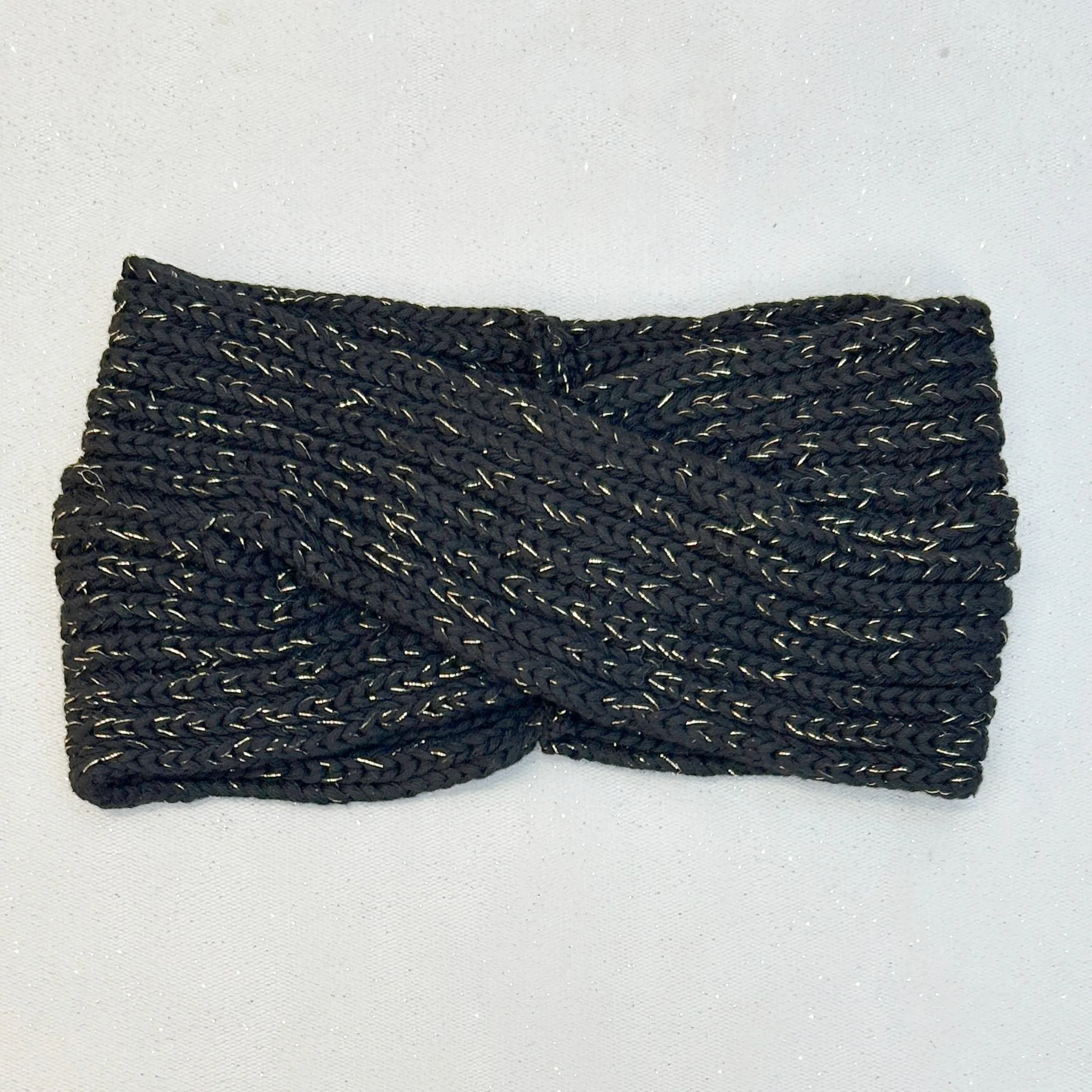 Black Winter Headband Warm Headband in Organic Cotton Lurex Sustainable