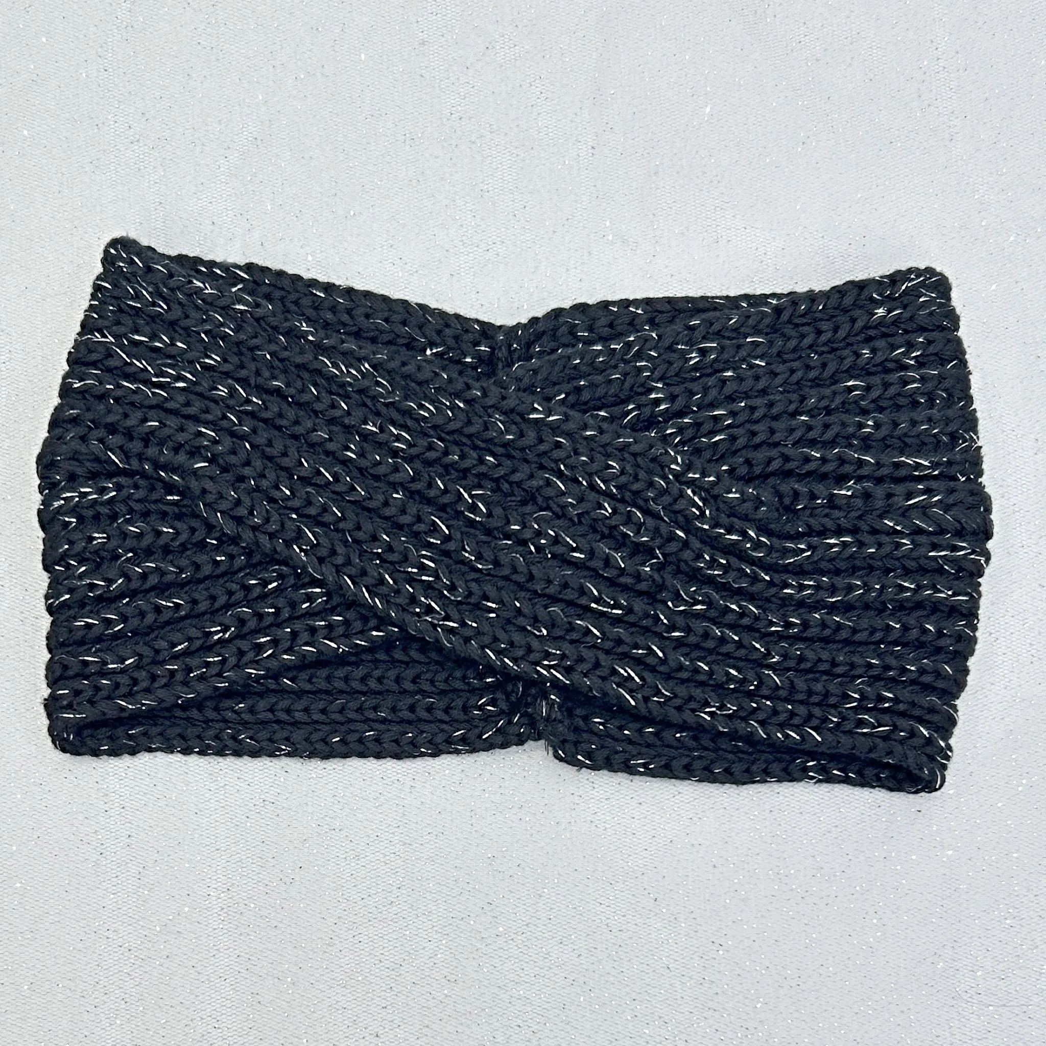 Black Winter Headband Warm Headband in Organic Cotton Lurex Sustainable