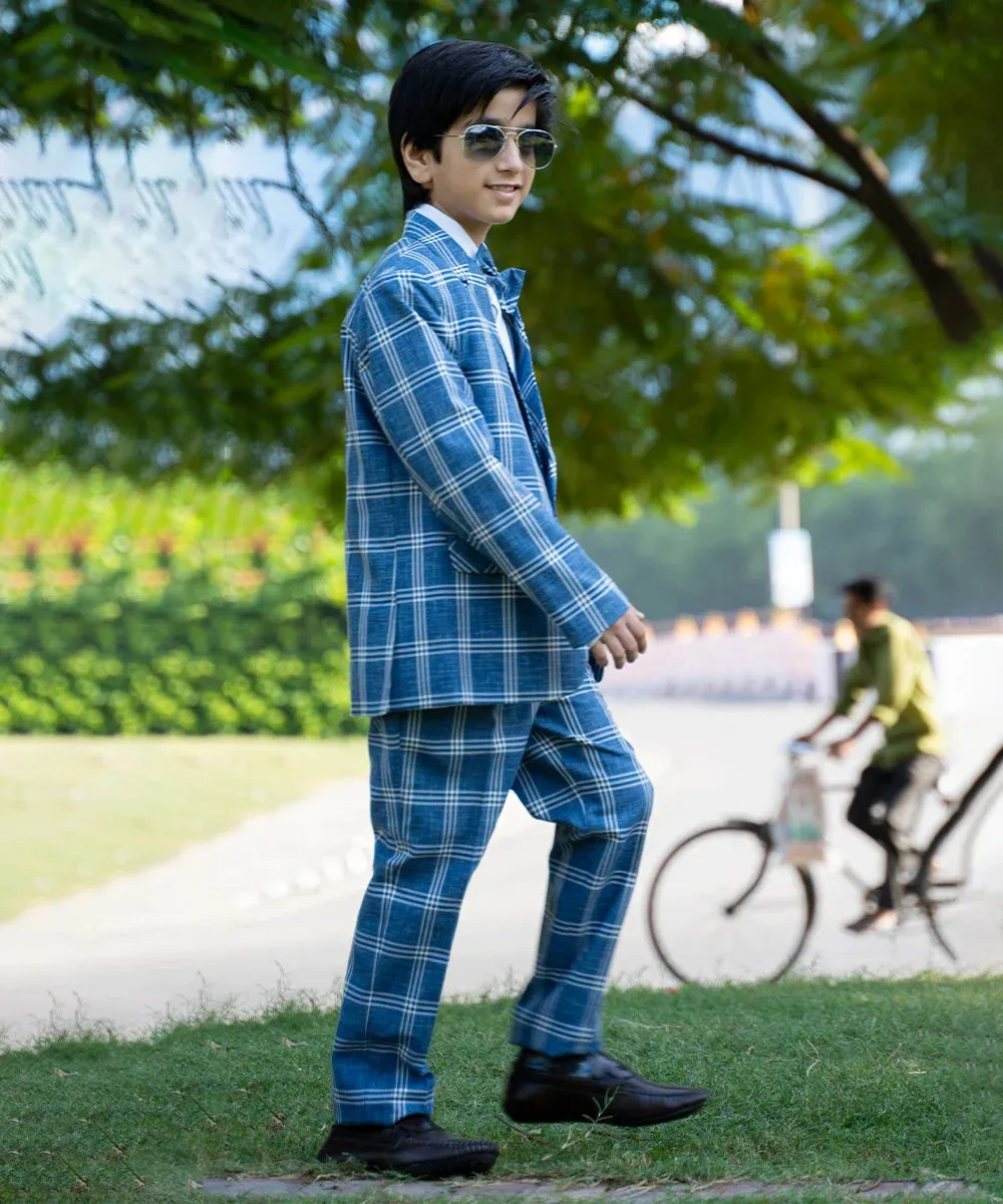 Blue Checked Coat Suit for Boys for Wedding Party