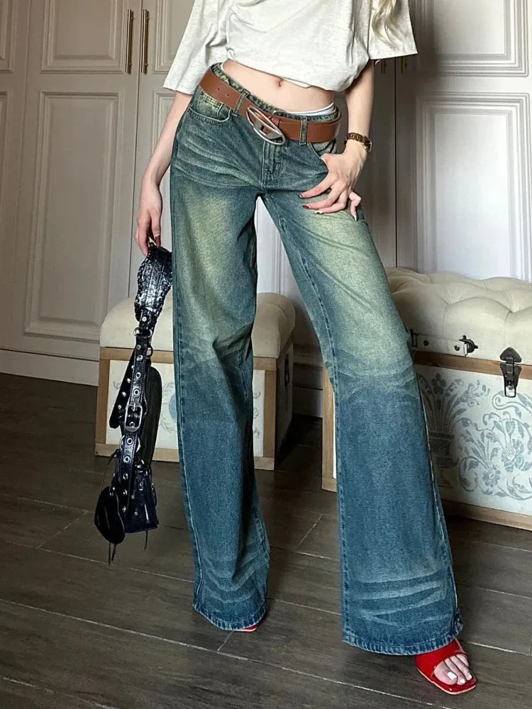 Blue Jeans Women Y2k Fashion Baggy High Waist Wide Leg Denim Pants