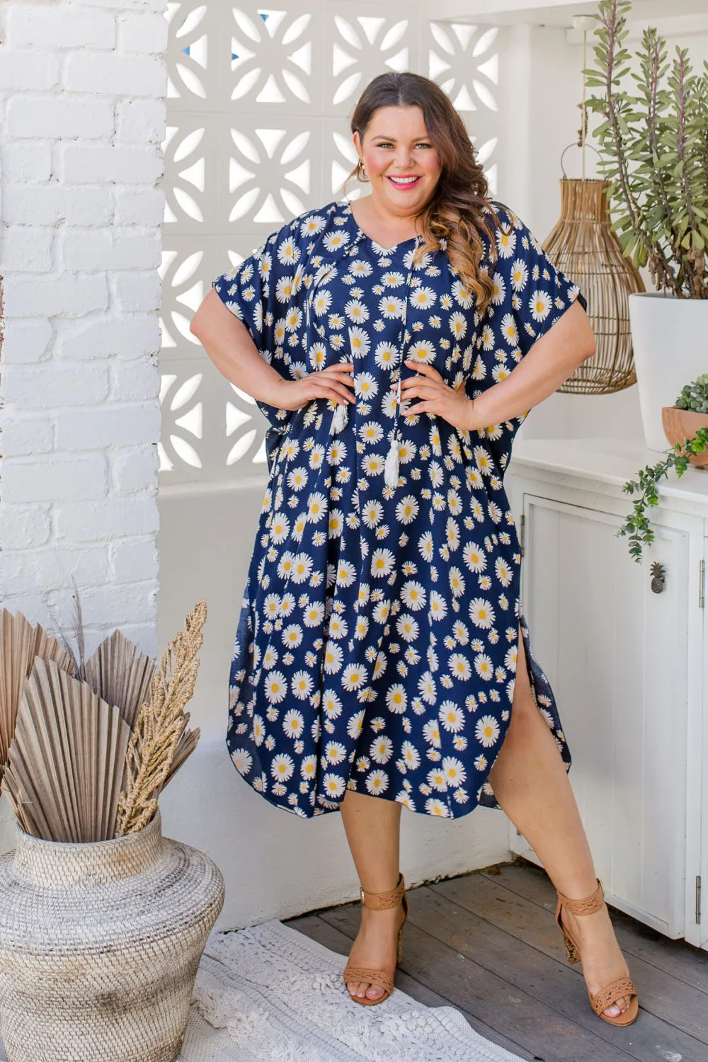 Blue Sunflower Long Kaftan Dress