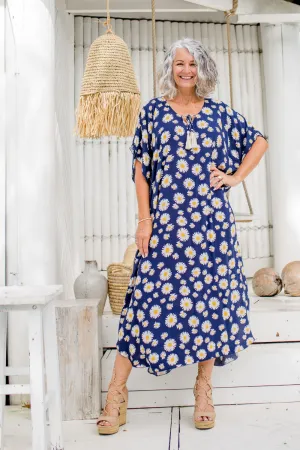 Blue Sunflower Long Kaftan Dress