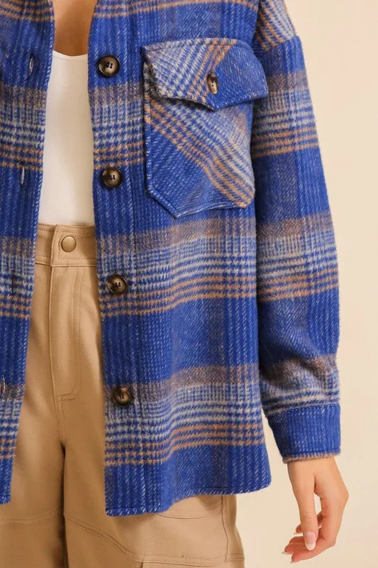 Blue/Taupe Fall Vibes Plaid Print Shacket