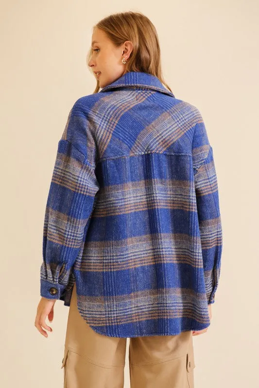 Blue/Taupe Fall Vibes Plaid Print Shacket