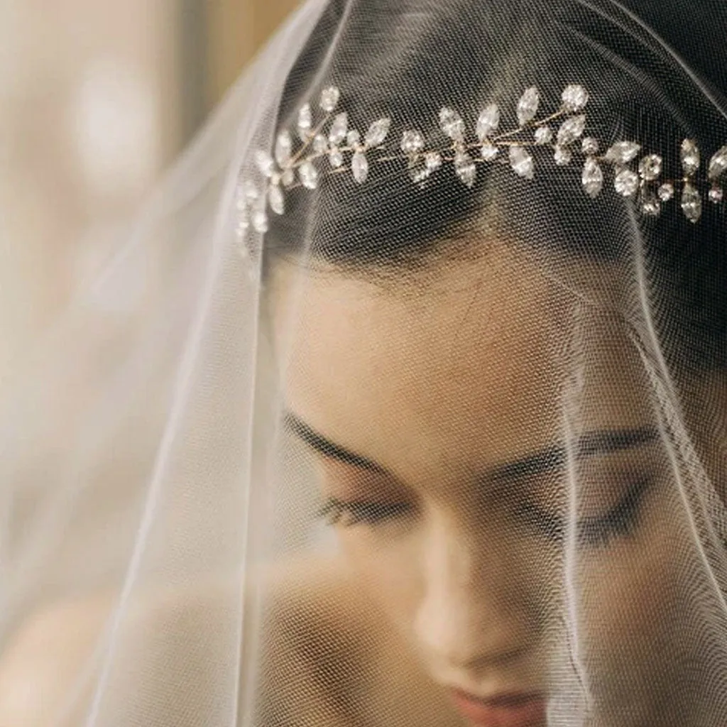 Boho Rhinestone Leaf Motif Embellished Headband - Silver