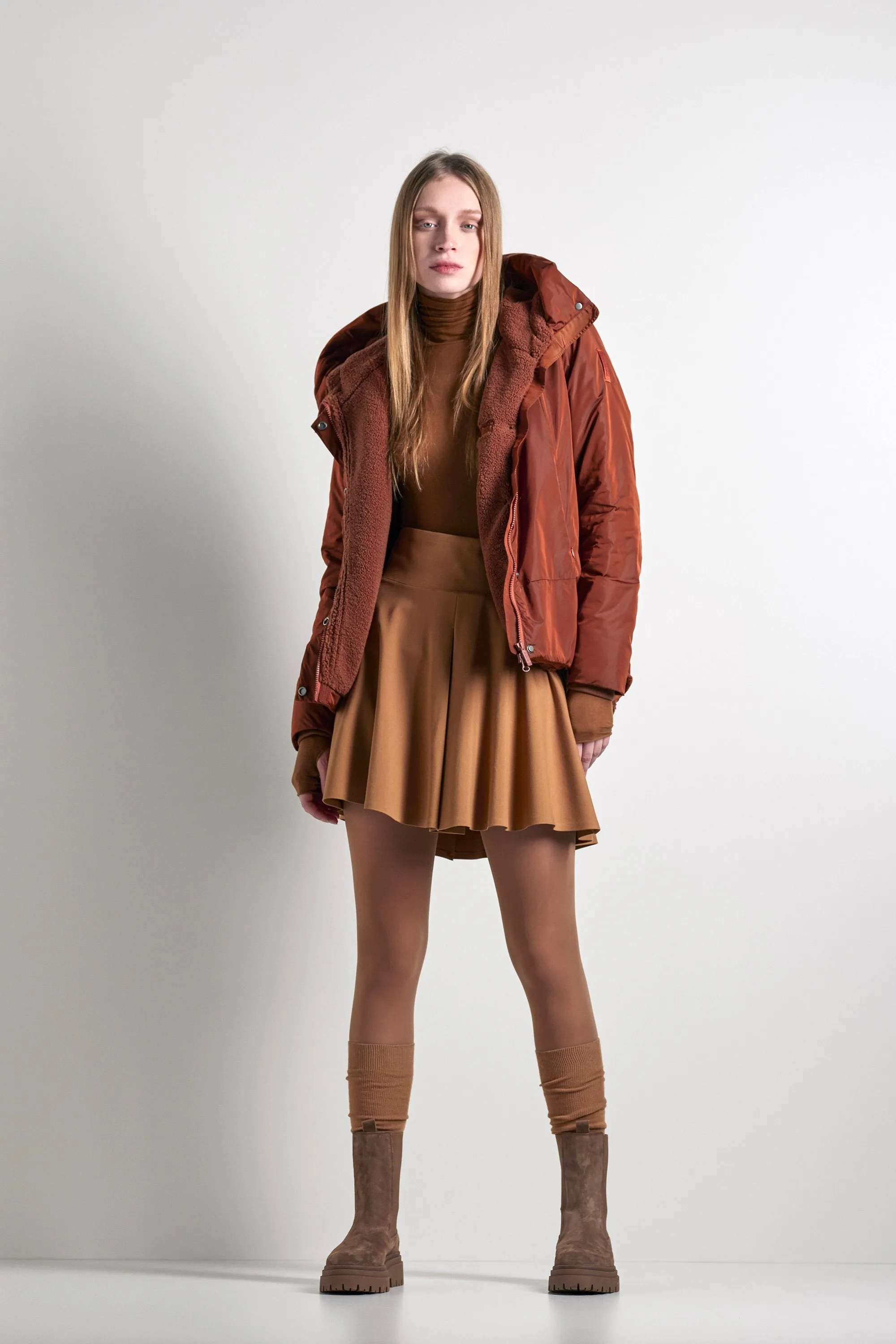 Bomboogie Parka da donna corto in nylon riciclato Foderato in Sherpa JW7630T TMSB 94 brick