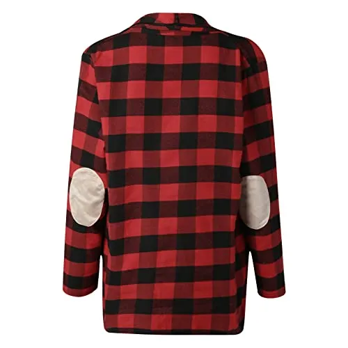 BONIXOOM Long Shacket Jacket Women 2024 Plaid Printed Open Front Coat Cardigan Long Sleeve Loose Outerwear Outwear Shirts