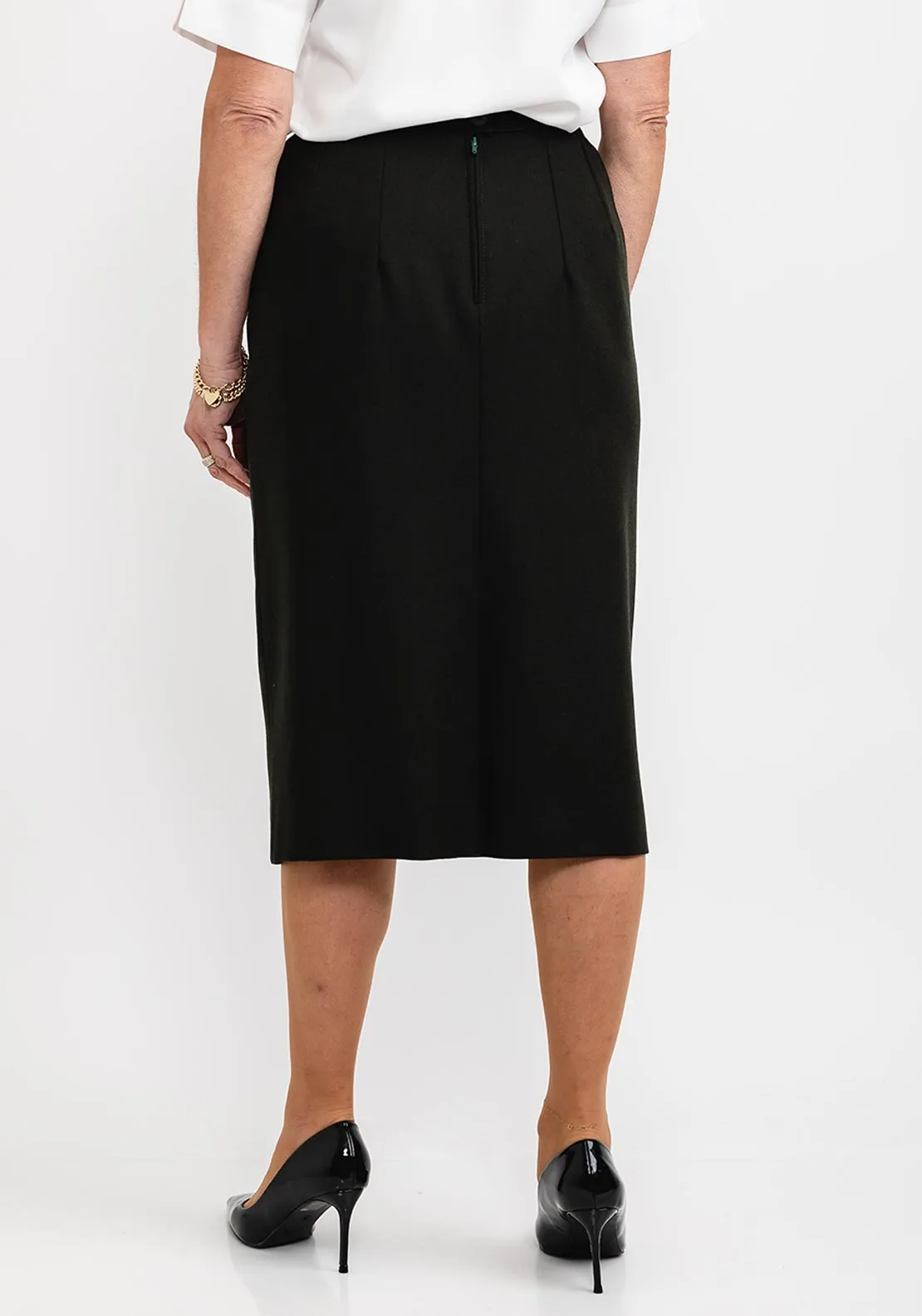 Brendella Pencil Wool Midi Skirt, Dark Green