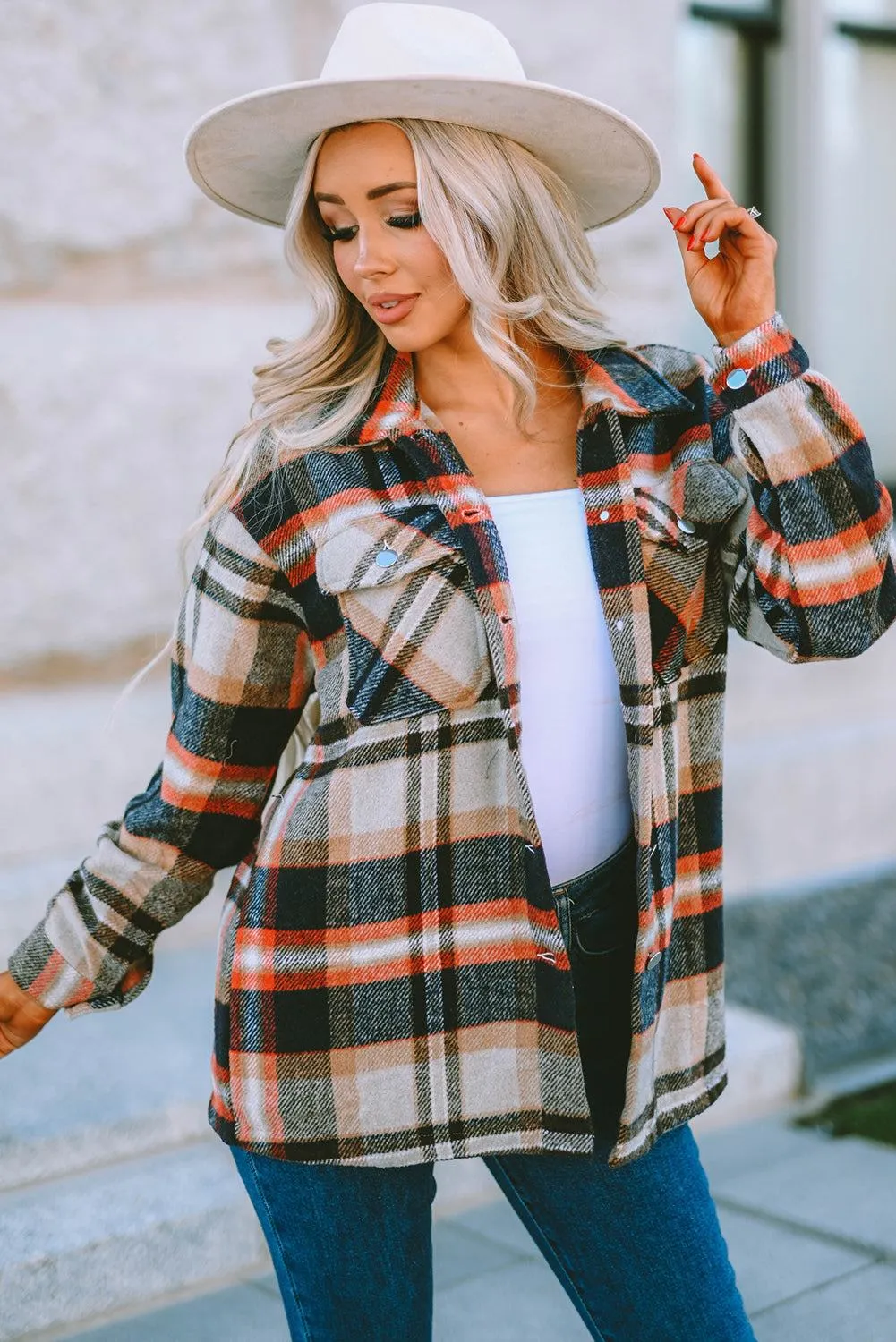 Brown Plaid Button Up Long Sleeve Flannel Shacket - Trendy Style