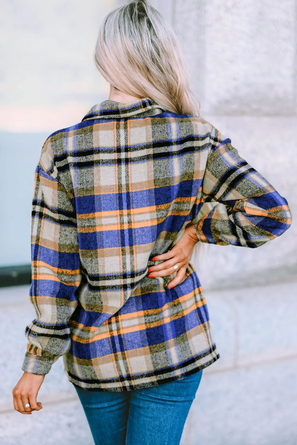 Brown Plaid Button Up Long Sleeve Flannel Shacket - Trendy Style