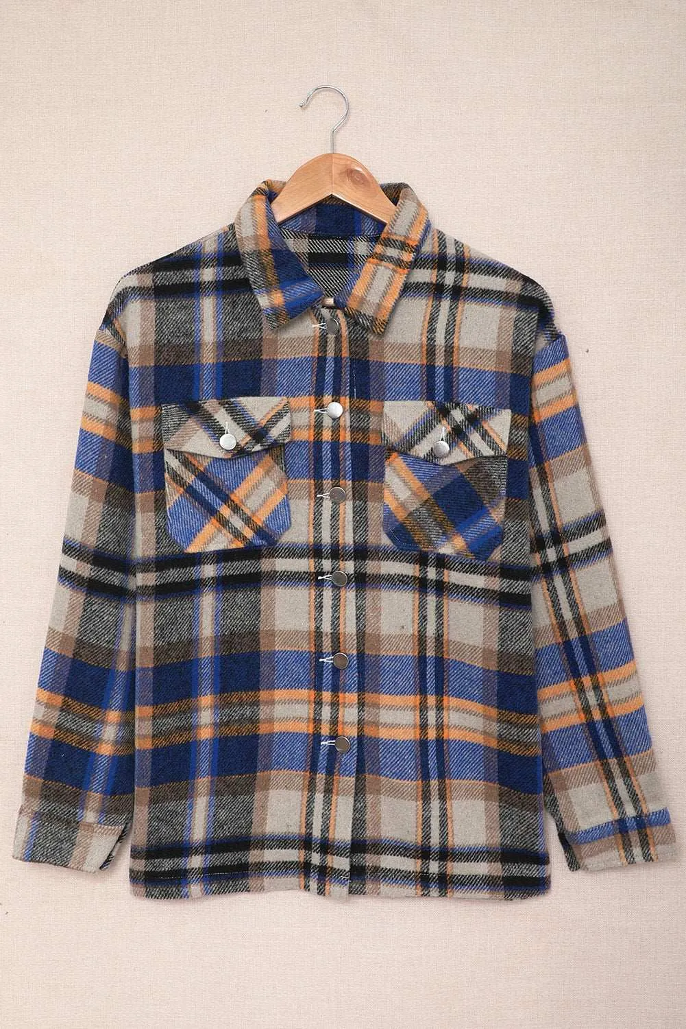 Brown Plaid Button Up Long Sleeve Flannel Shacket - Trendy Style