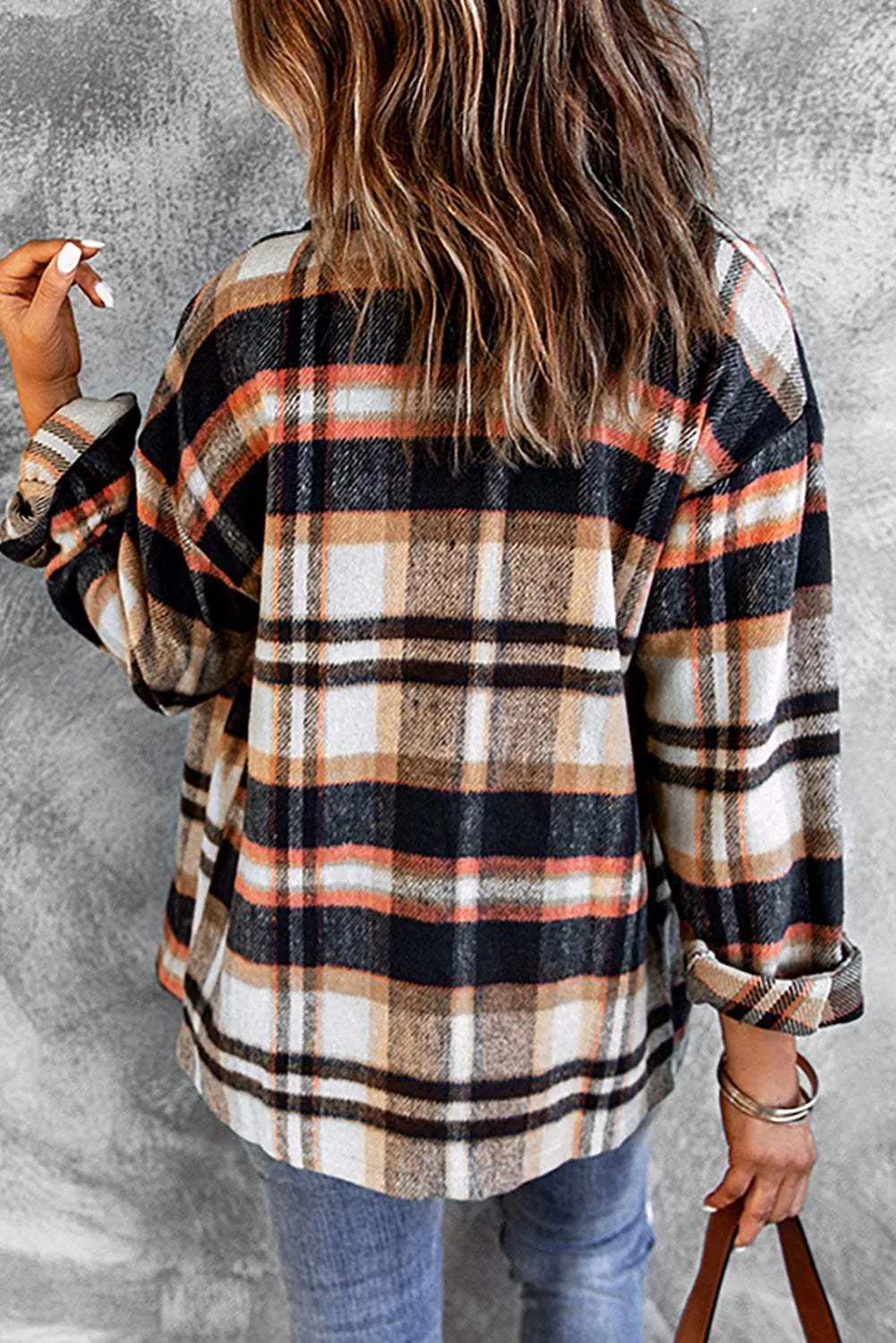 Brown Plaid Button Up Long Sleeve Flannel Shacket - Trendy Style