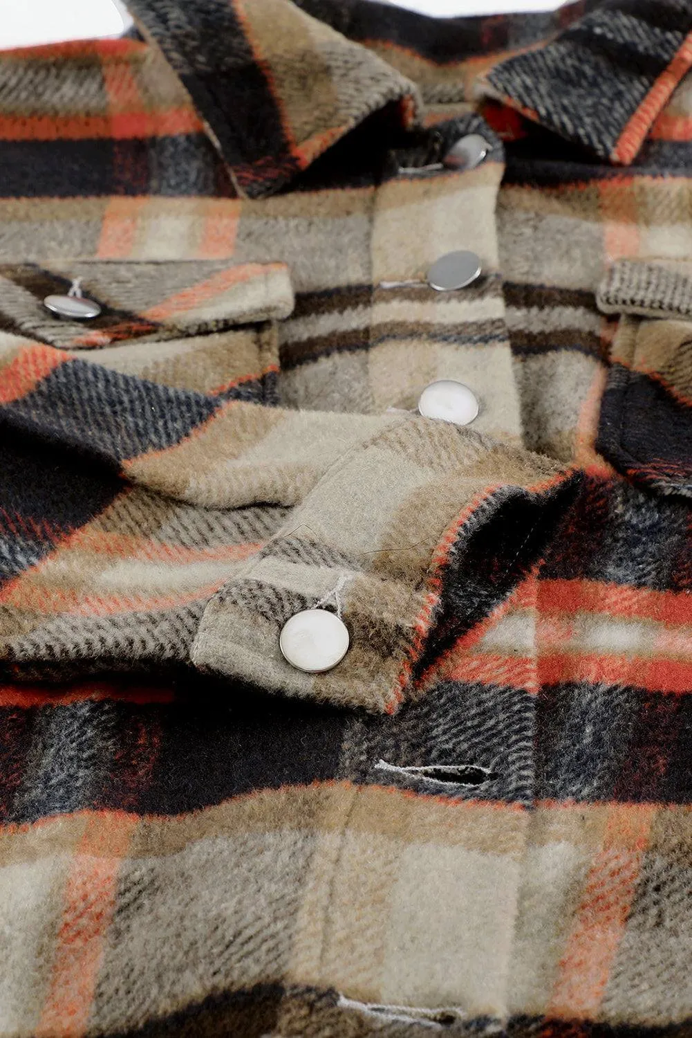 Brown Plaid Button Up Long Sleeve Flannel Shacket - Trendy Style