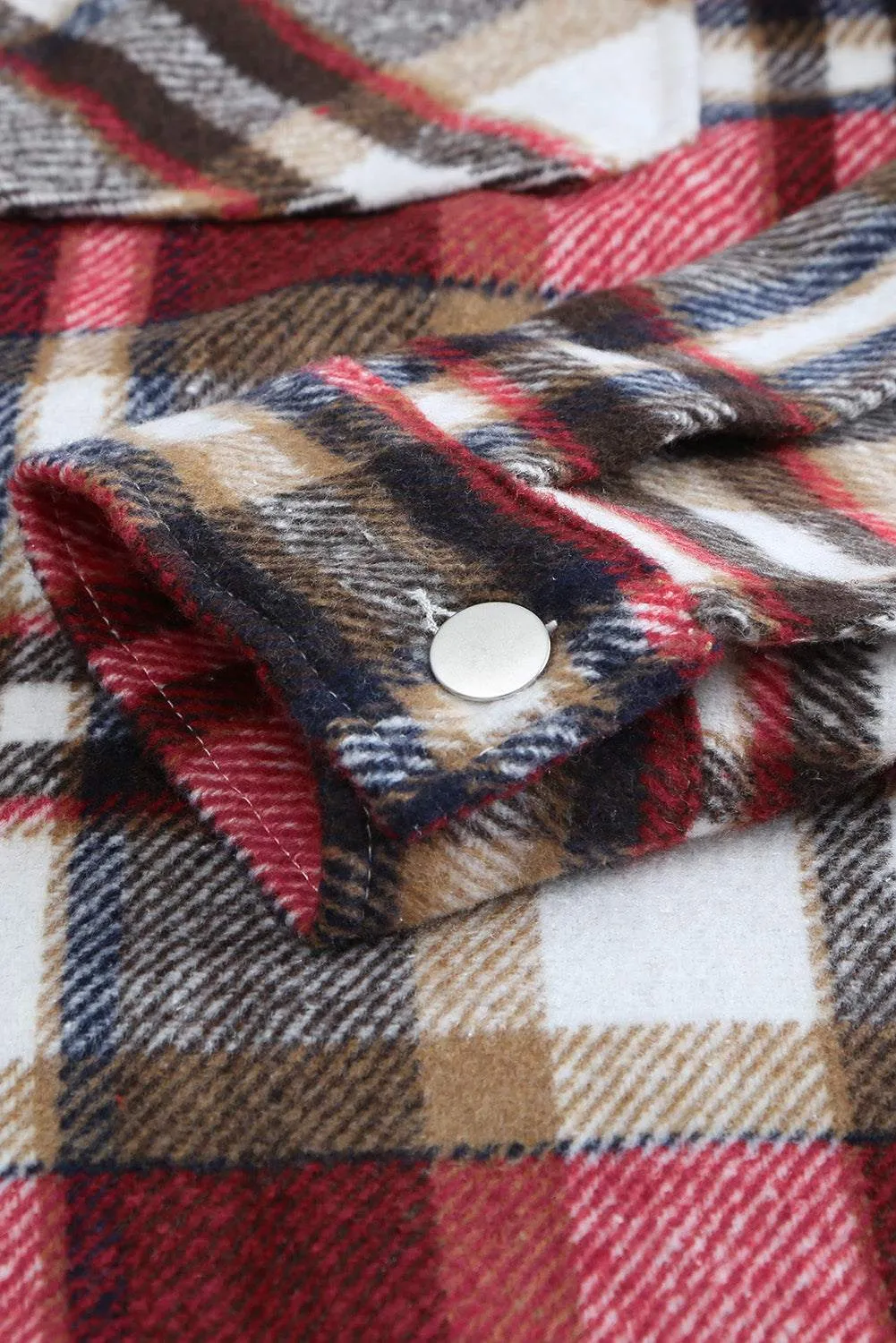 Brown Plaid Button Up Long Sleeve Flannel Shacket - Trendy Style