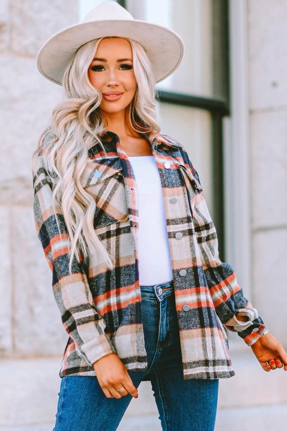 Brown Plaid Button Up Long Sleeve Flannel Shacket - Trendy Style