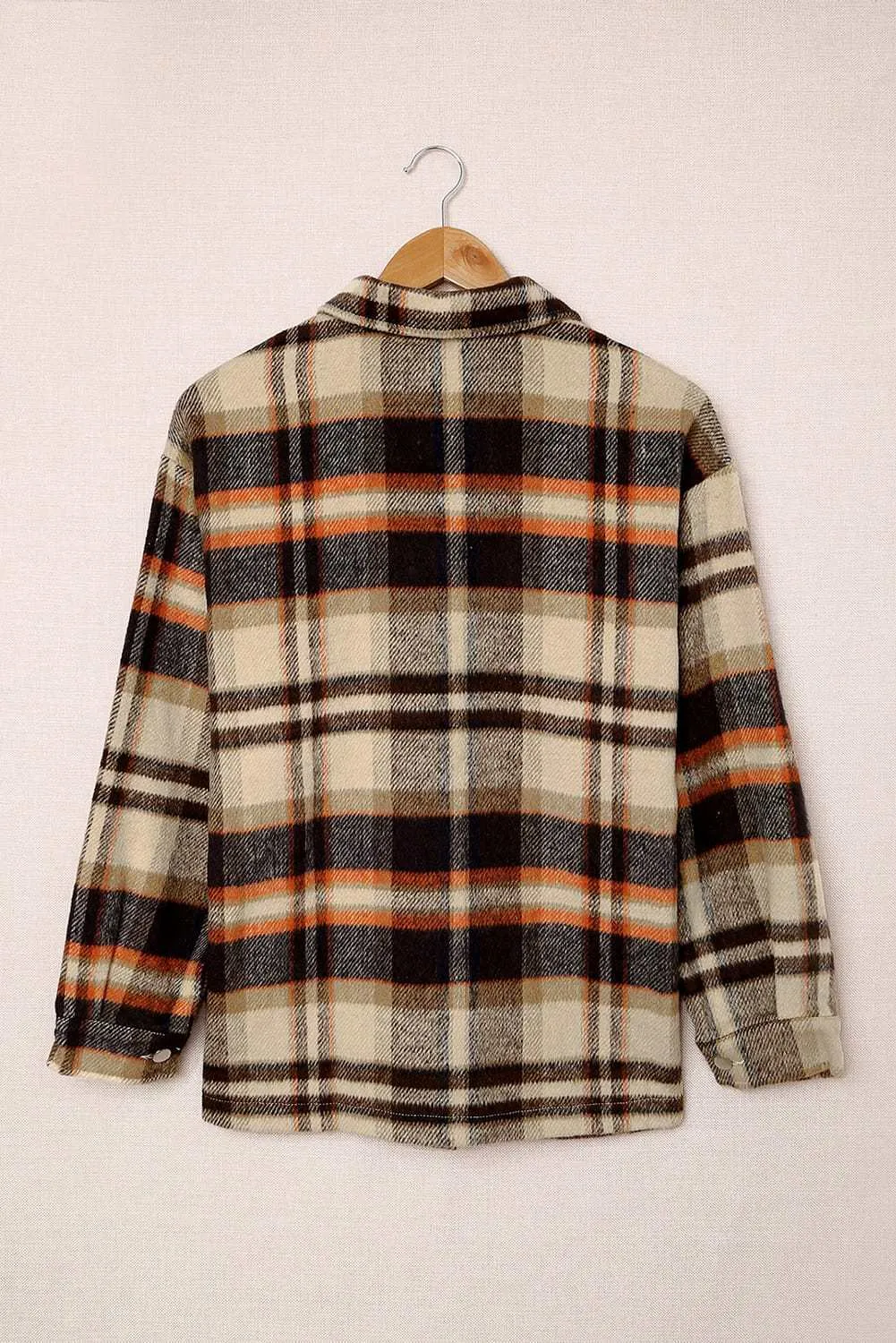 Brown Plaid Button Up Long Sleeve Flannel Shacket - Trendy Style