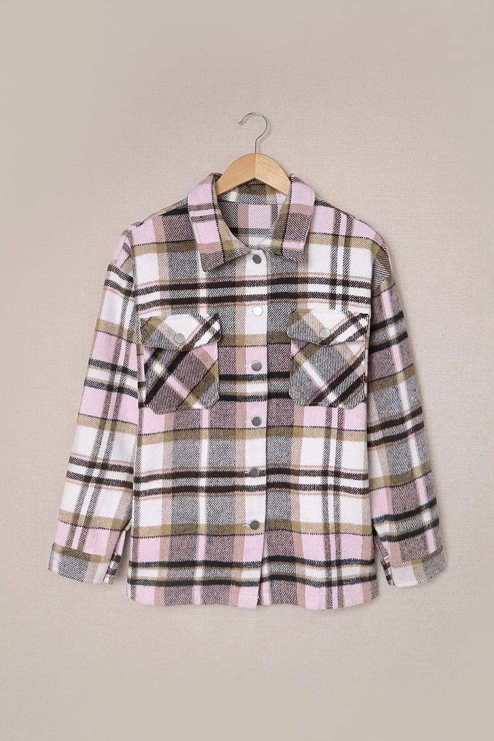 Brown Plaid Button Up Long Sleeve Flannel Shacket - Trendy Style