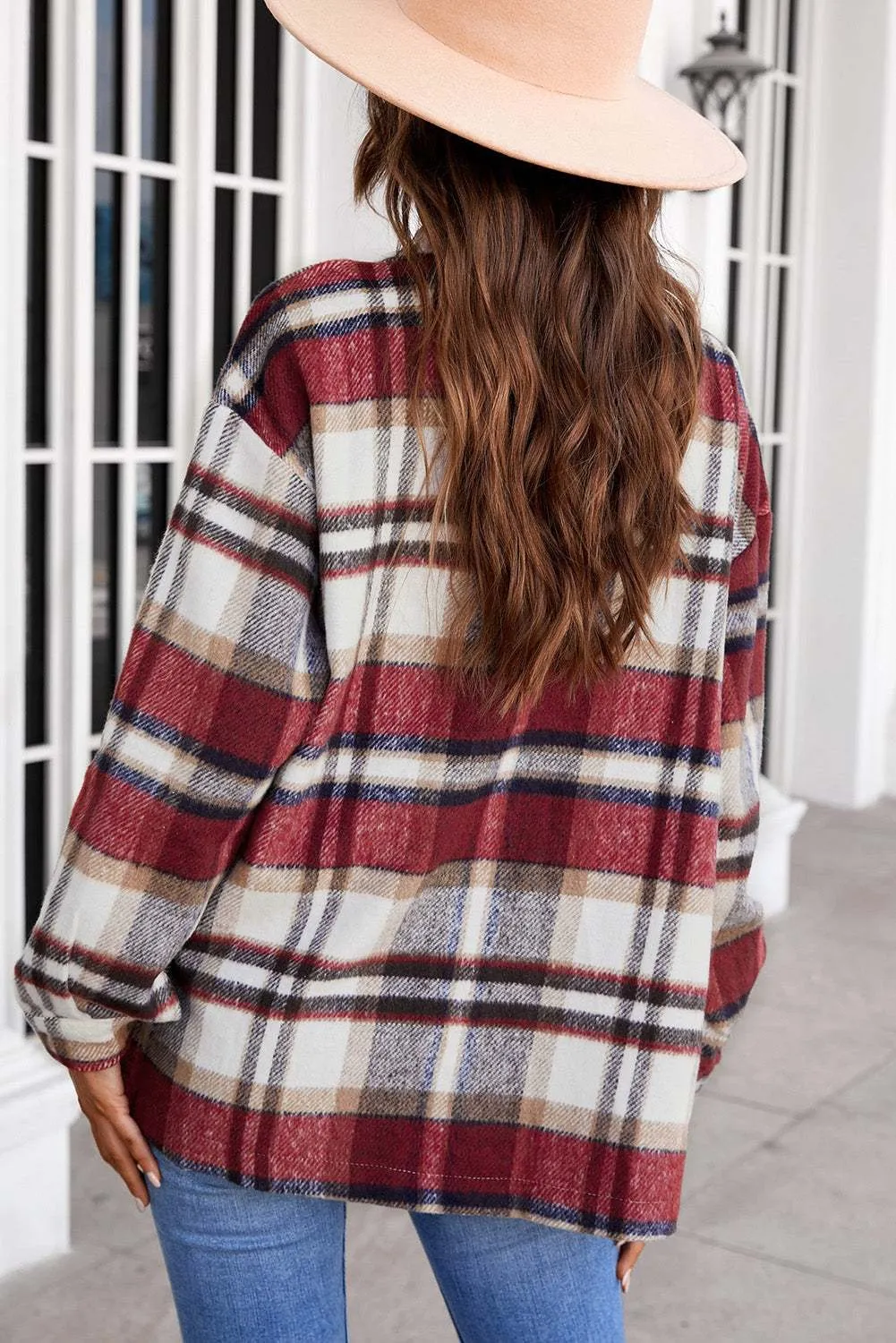 Brown Plaid Button Up Long Sleeve Flannel Shacket - Trendy Style