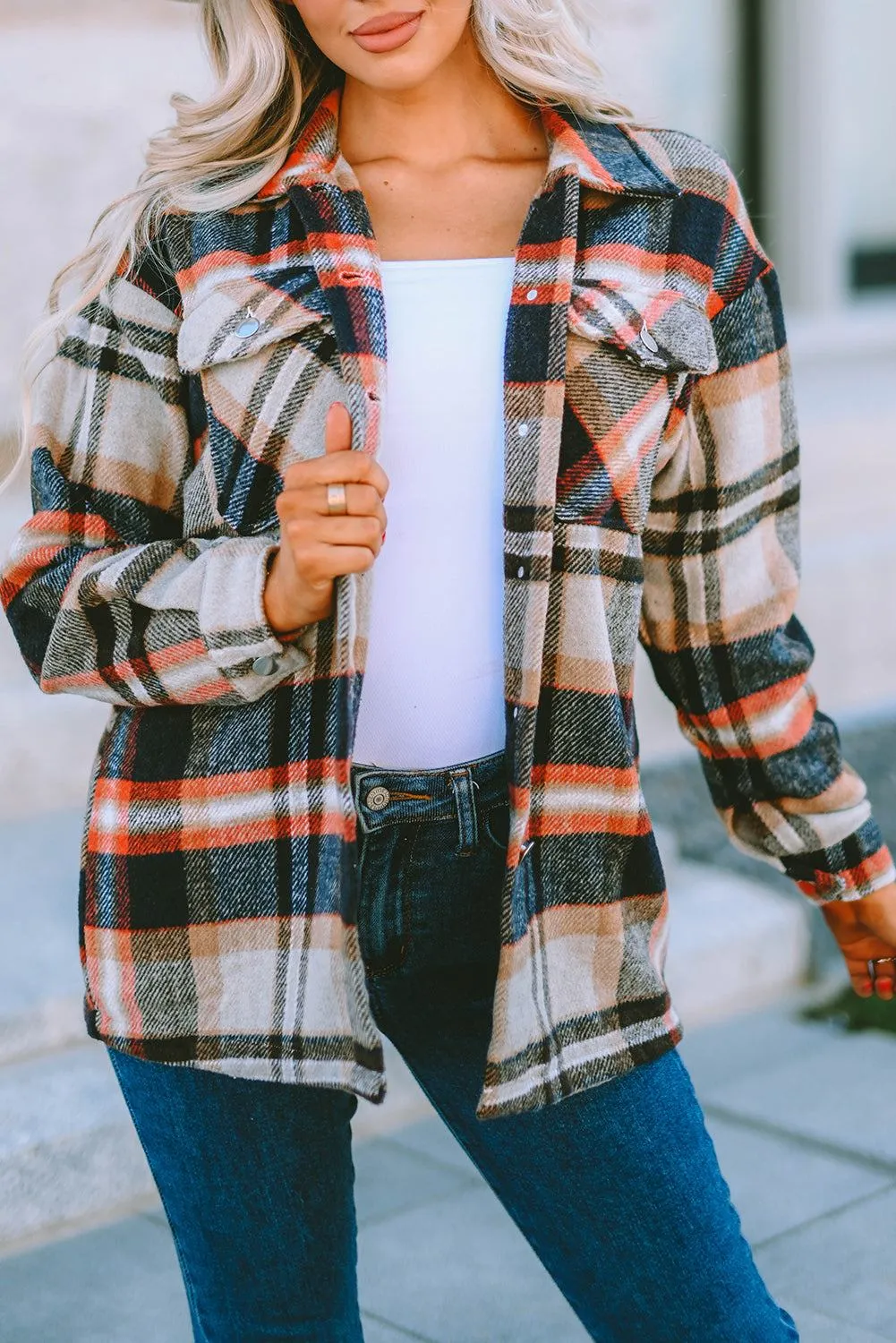 Brown Plaid Button Up Long Sleeve Flannel Shacket - Trendy Style