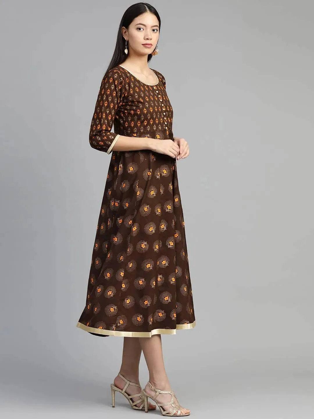 Brown Printed Cotton Dress