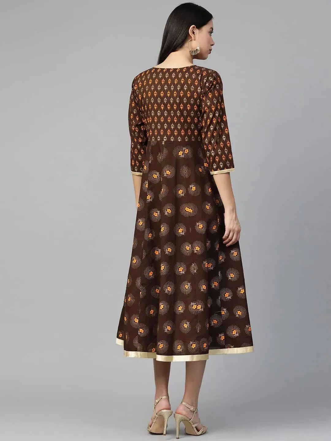 Brown Printed Cotton Dress