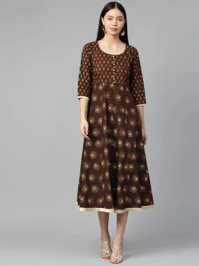 Brown Printed Cotton Dress