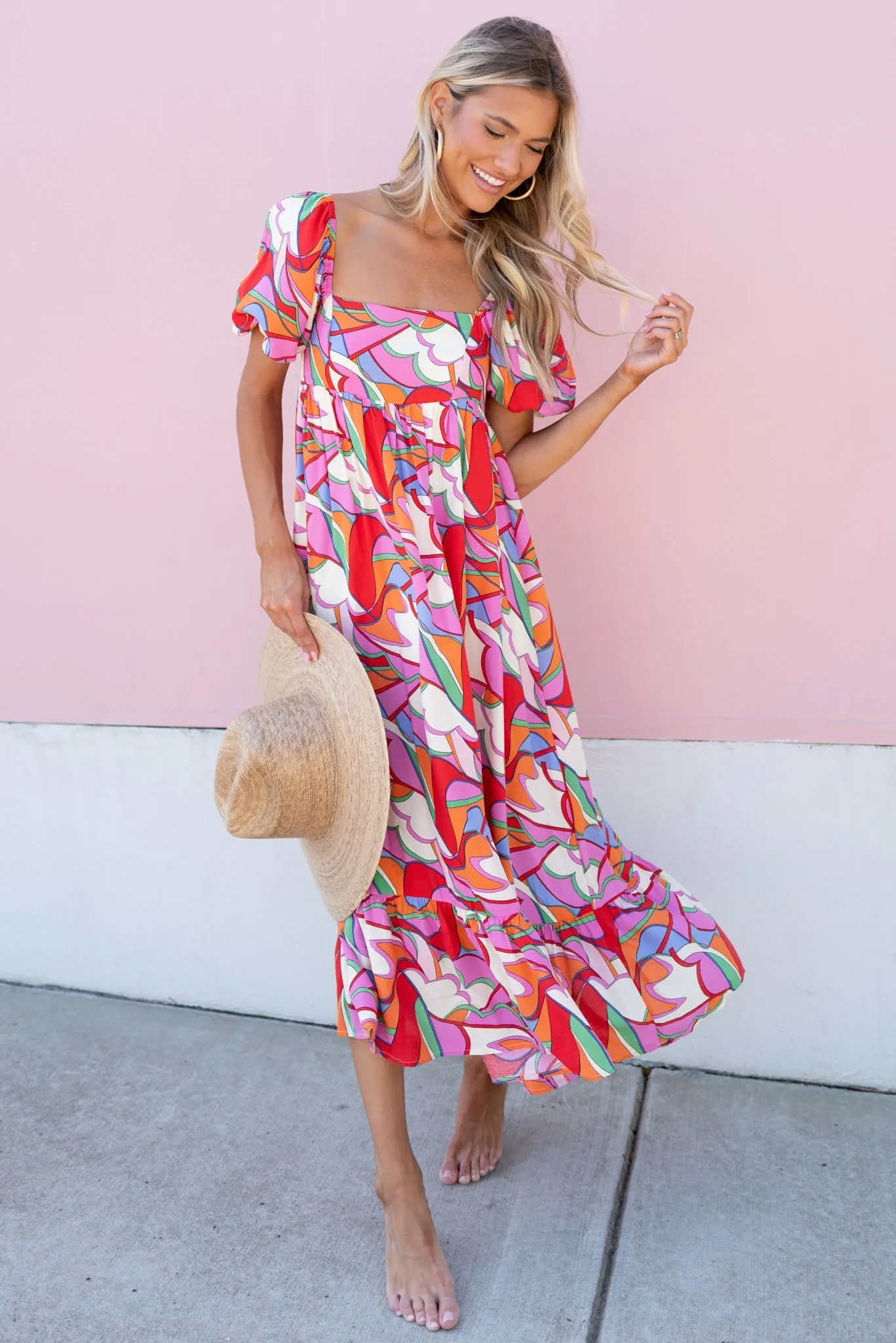 Bundle Of Energy Pink Multi Print Maxi Dress