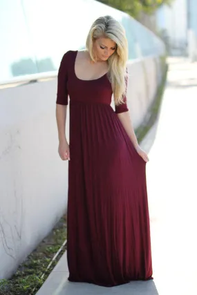 Burgundy Maxi Dress with 3/4 Sleeves