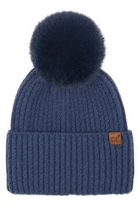 C.C CABLE KNIT CUFF BEANIE (NAVY)