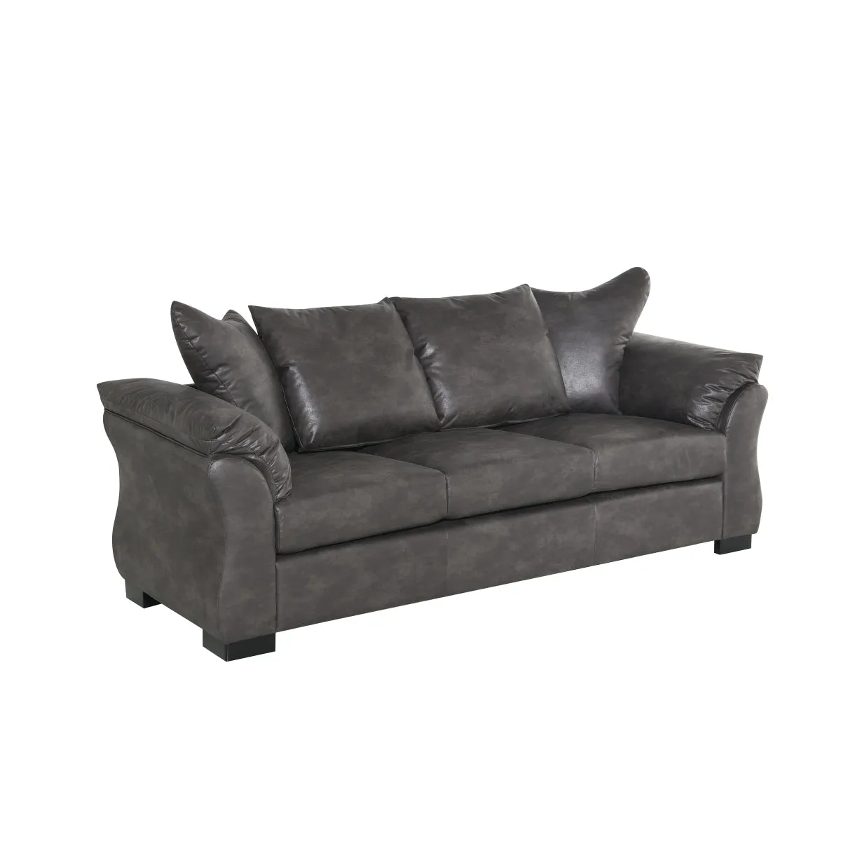 Charcoal Microfiber Sofa with Reversible Cushions and Flared Arms