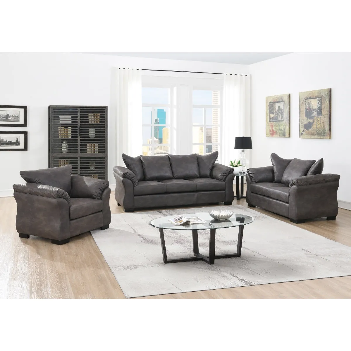 Charcoal Microfiber Sofa with Reversible Cushions and Flared Arms