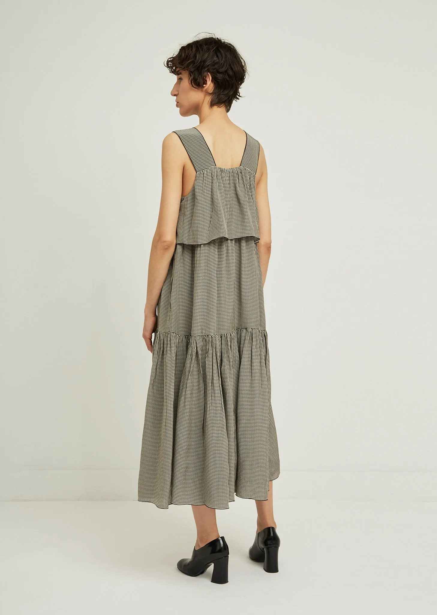 Check Tiered Sleeveless Dress