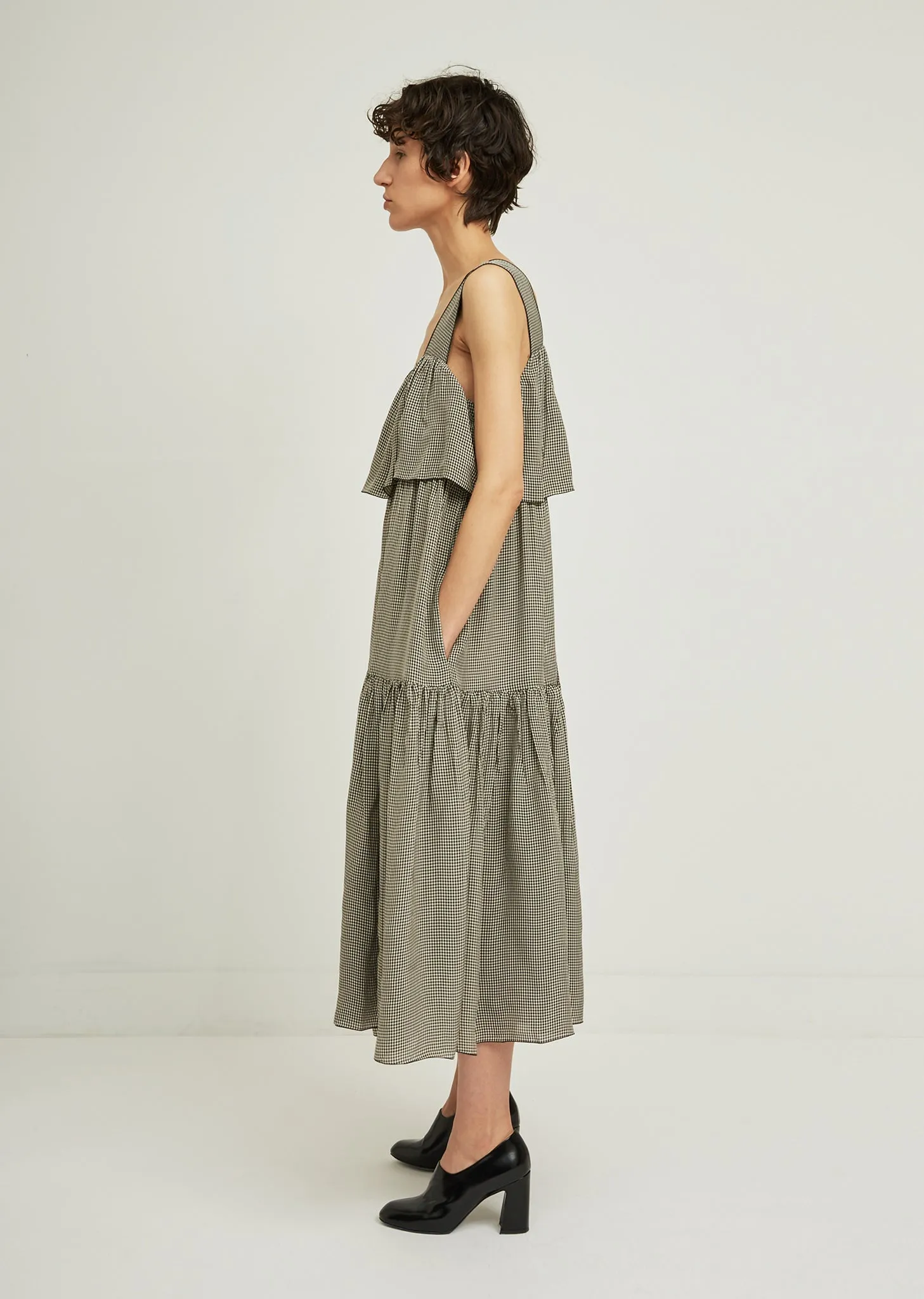 Check Tiered Sleeveless Dress