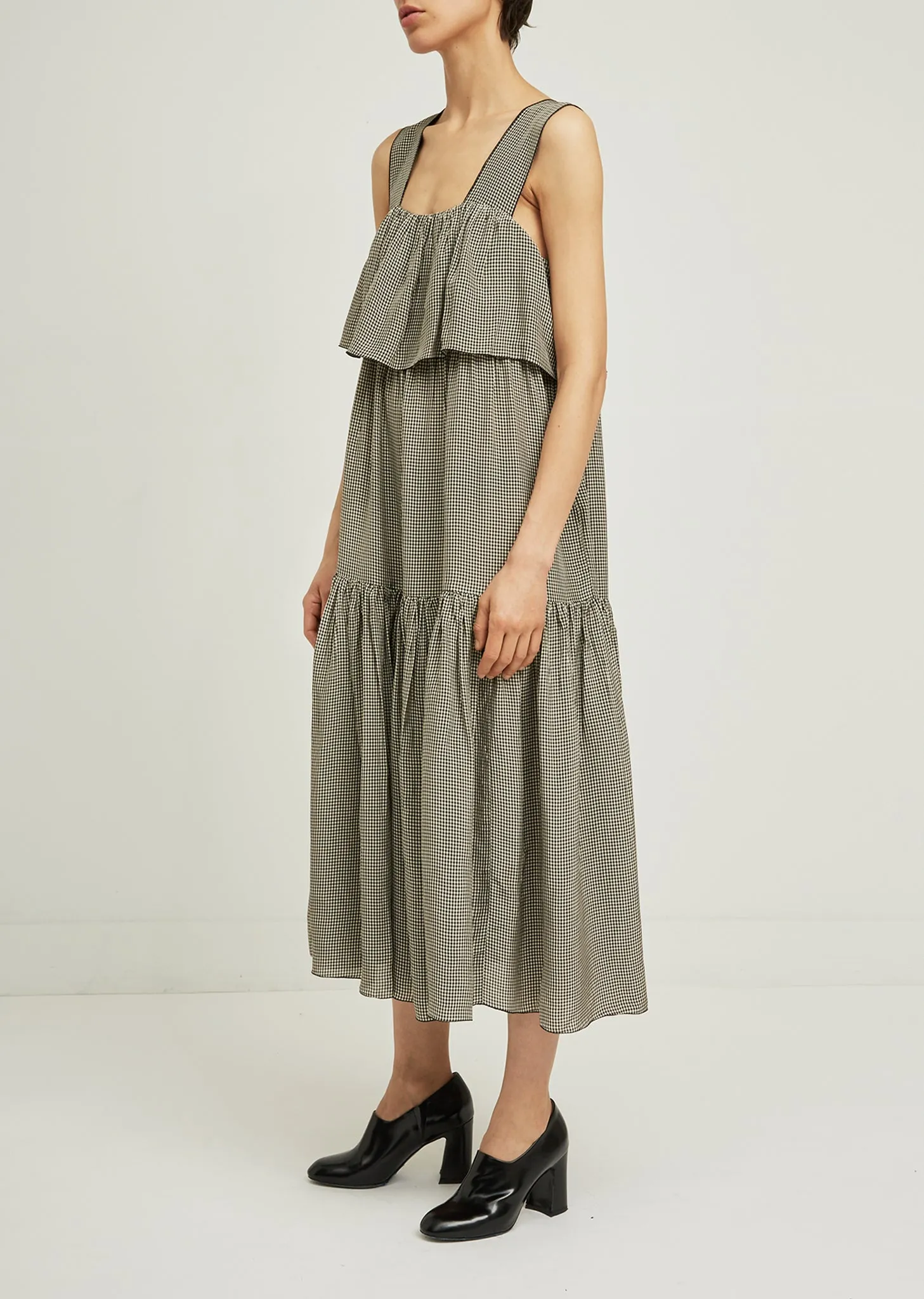 Check Tiered Sleeveless Dress