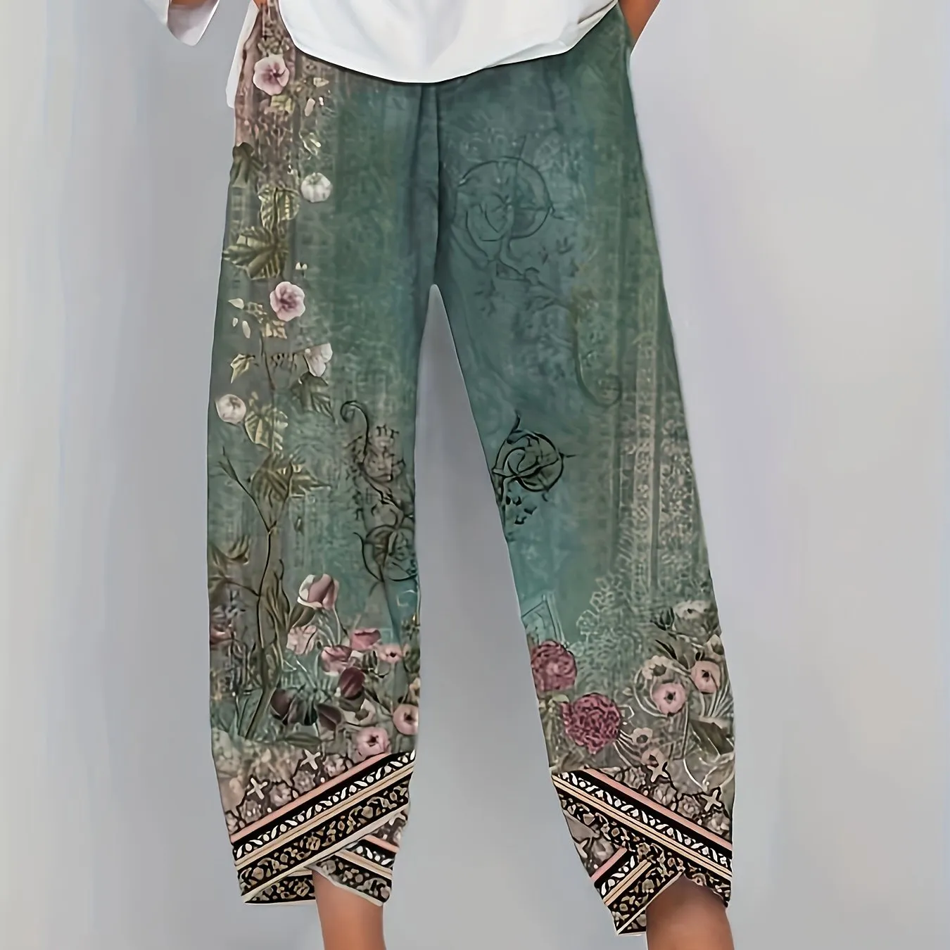 Chic Floral Print Cropped Pants Casual Comfortable Stylish Womens Fashion