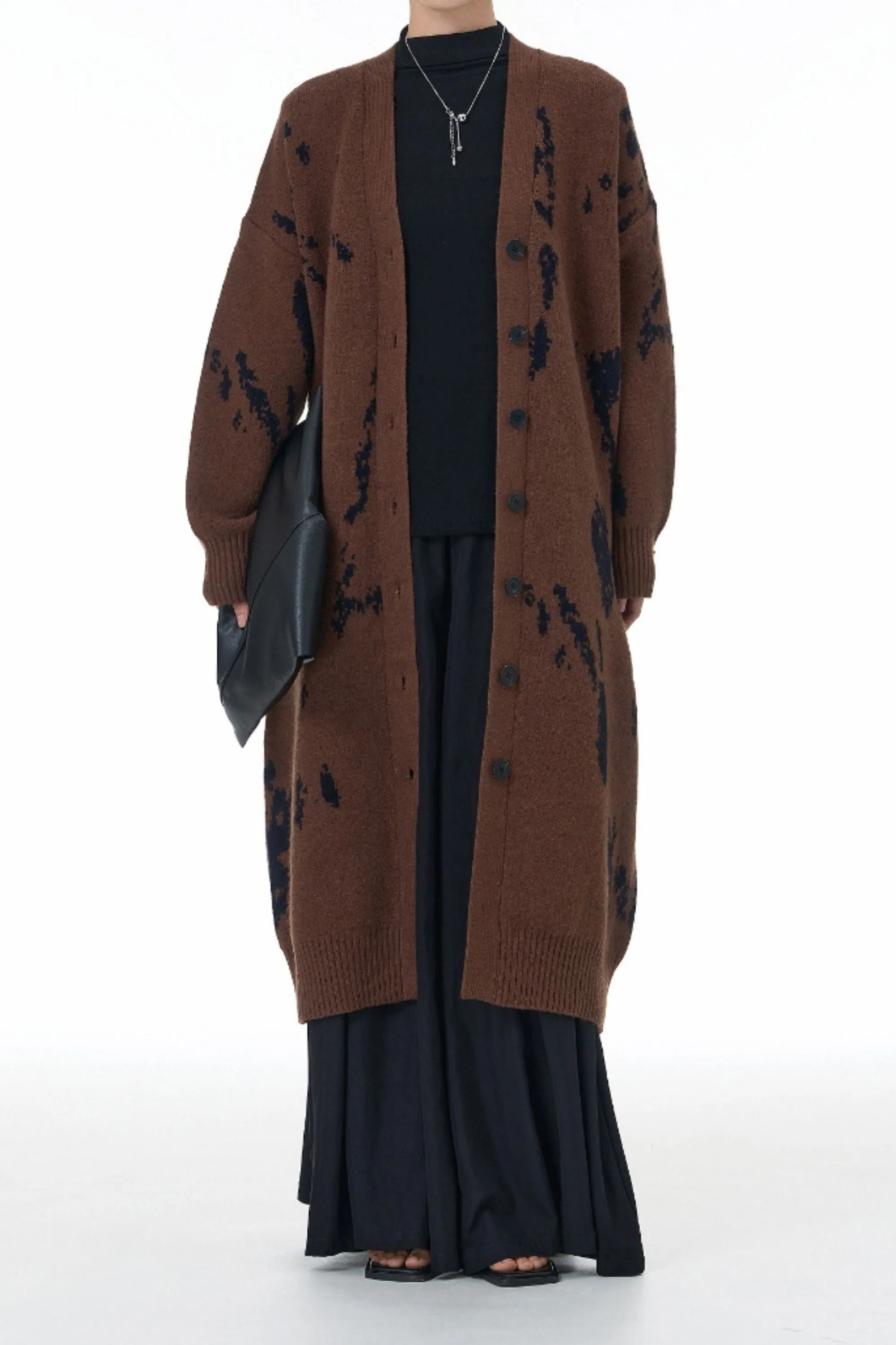 Chocolate Brown Tiger Tread  Wrap Long Cardigan