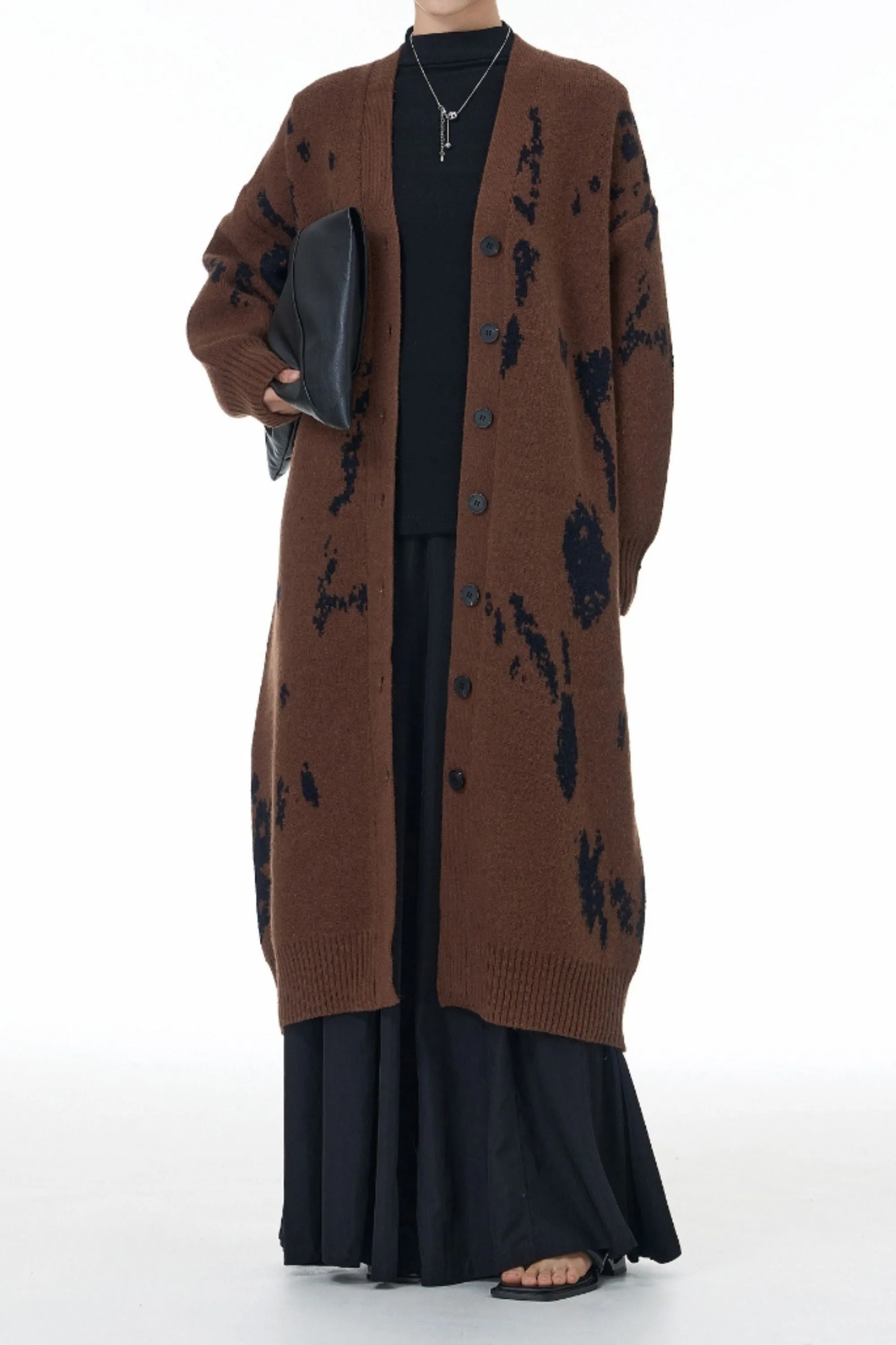 Chocolate Brown Tiger Tread  Wrap Long Cardigan