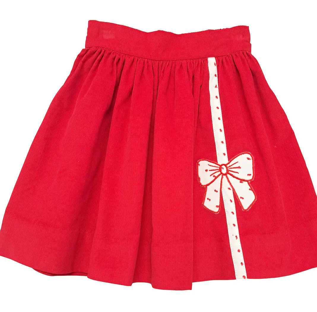 Christmas Red Bows Corduroy Bow Skirt