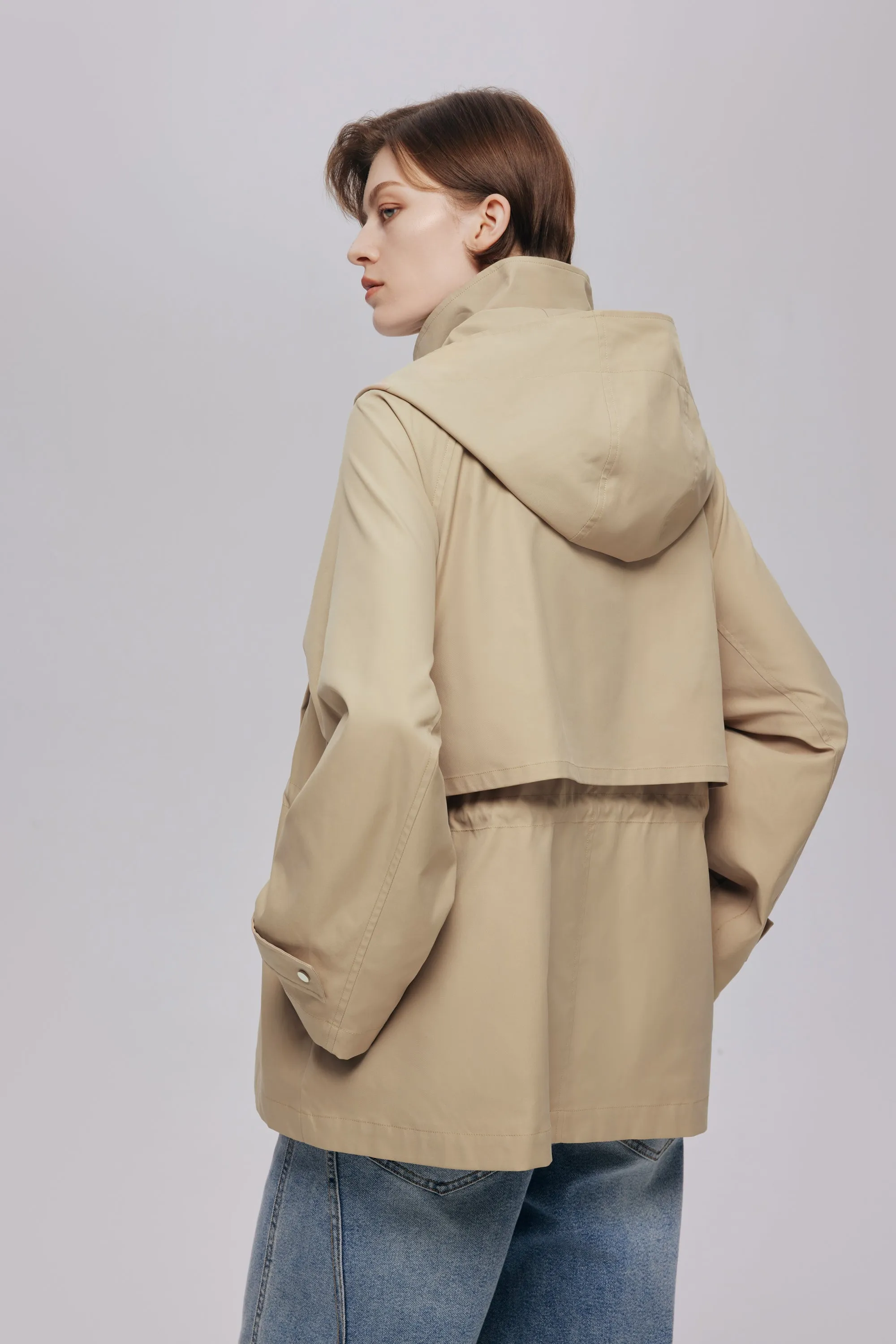 Classic belted hooded trench coat