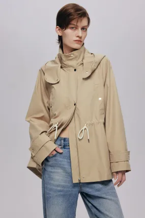 Classic belted hooded trench coat