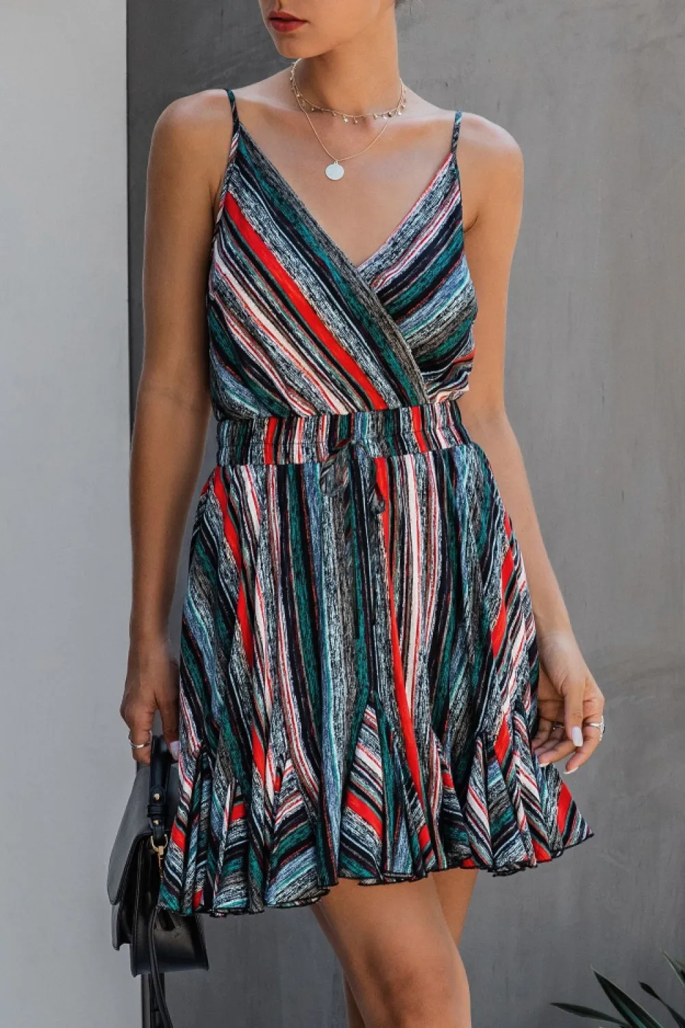 Coloful Stripe V Neck Slip Dress